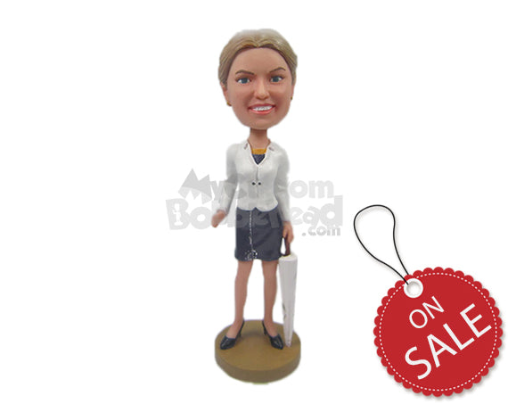 Custom Bobblehead Smart Bold Lady In Stylish Outfit With An Umbrella - Leisure & Casual Casual Females Personalized Bobblehead & Cake Topper Custom Bobblehead Smart Bold Lady In Stylish Outfit With An Umbrella - Leisure & Casual Casual Females Personalized Bobblehead & Cake Topper